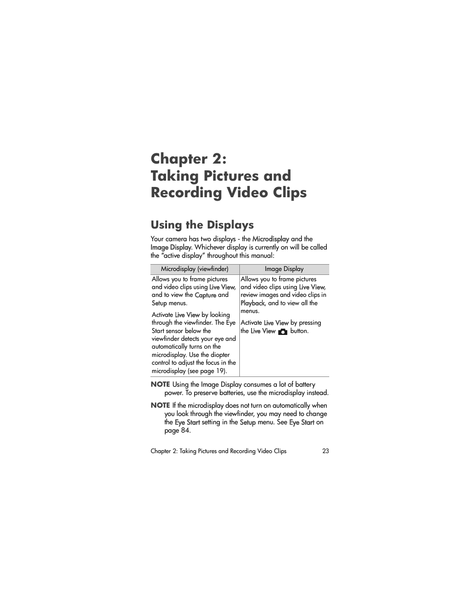 Using the displays, Chapter 2, Taking pictures and recording video clips | HP PhotoSmart 945 User Manual | Page 23 / 150
