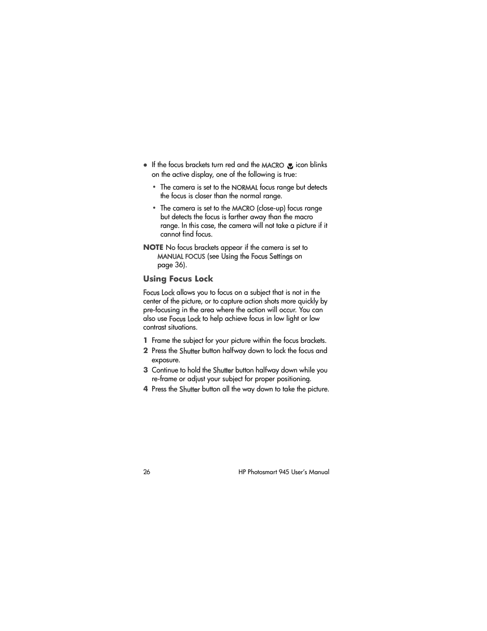 Using focus lock | HP PhotoSmart 945 User Manual | Page 26 / 150