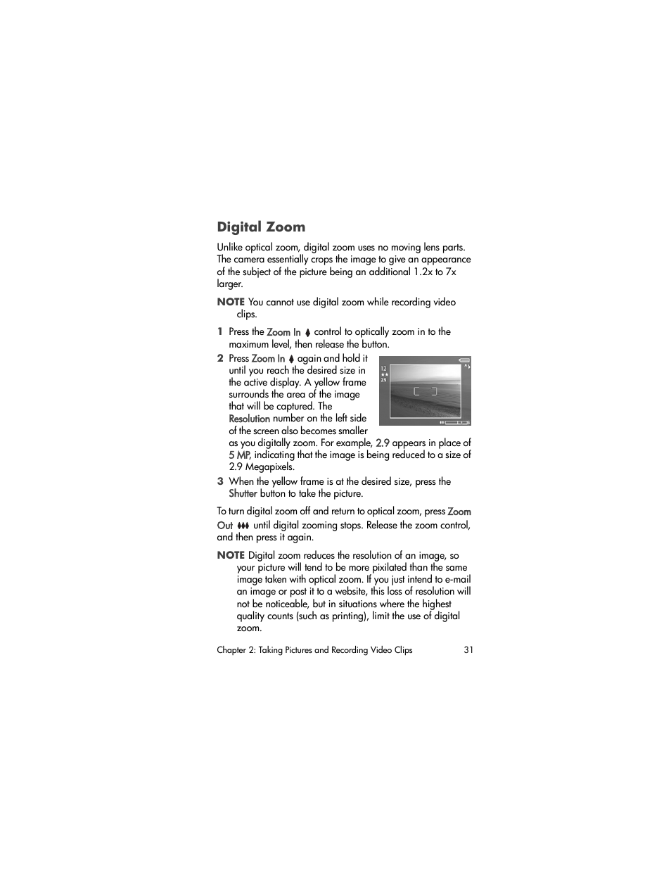 Digital zoom | HP PhotoSmart 945 User Manual | Page 31 / 150