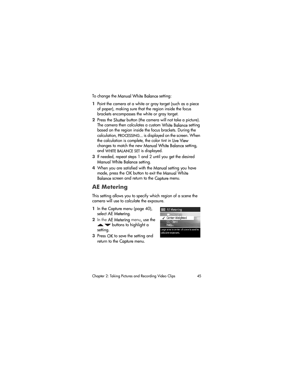 Ae metering | HP PhotoSmart 945 User Manual | Page 45 / 150