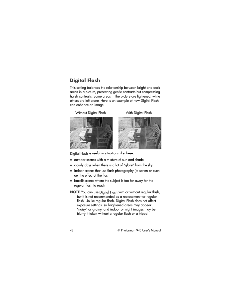Digital flash | HP PhotoSmart 945 User Manual | Page 48 / 150