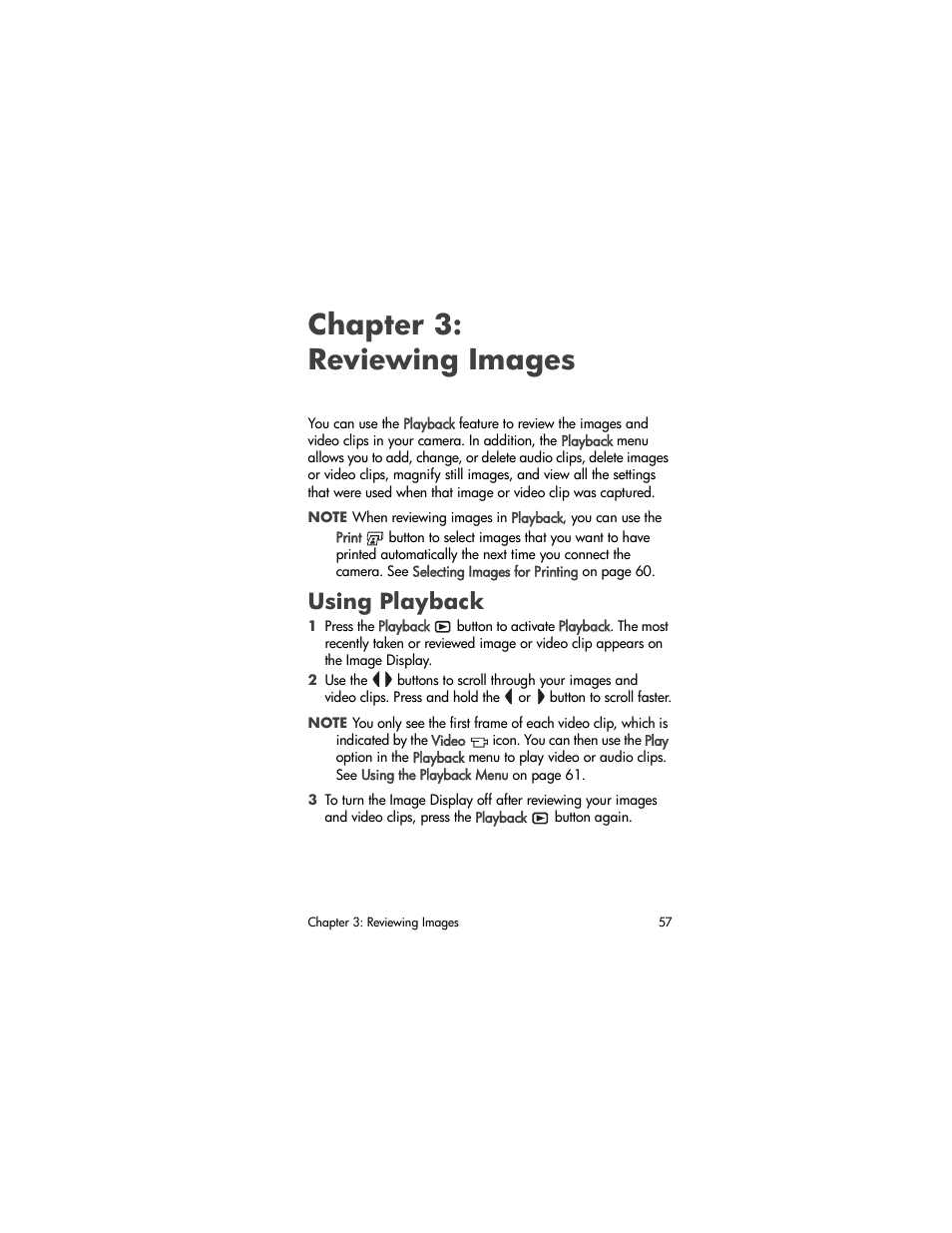 Chapter 3: reviewing images, Using playback, Chapter 3 | Reviewing images | HP PhotoSmart 945 User Manual | Page 57 / 150