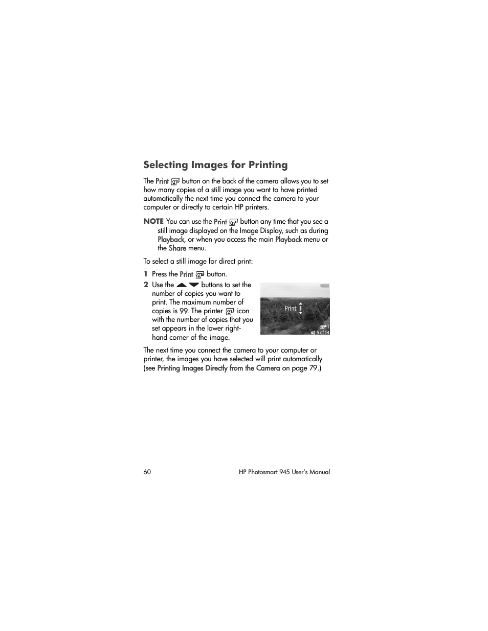 Selecting images for printing | HP PhotoSmart 945 User Manual | Page 60 / 150