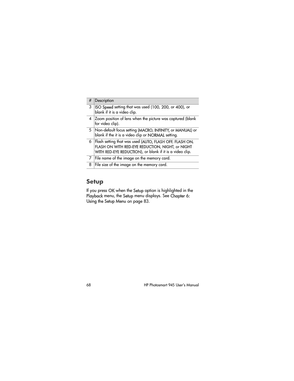 Setup | HP PhotoSmart 945 User Manual | Page 68 / 150