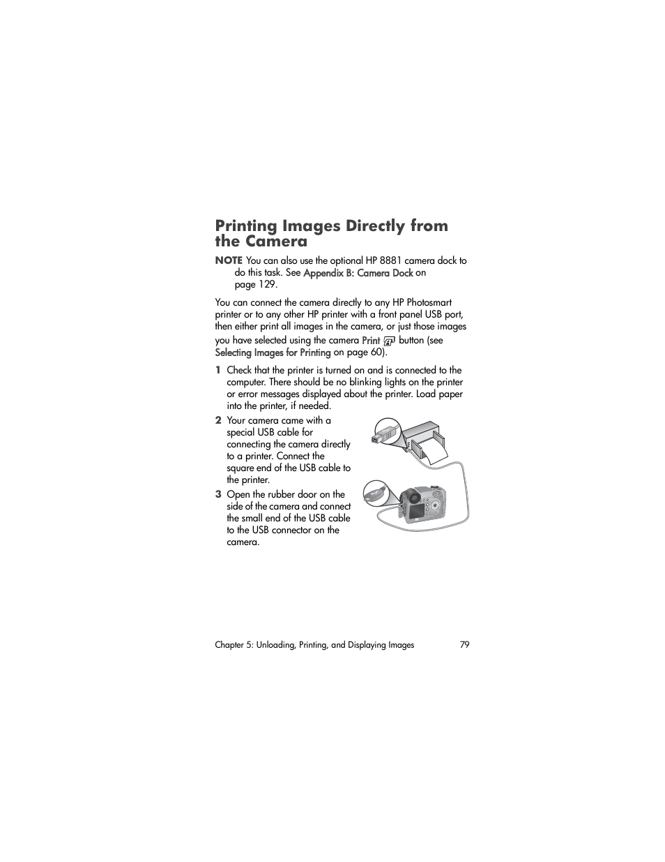 Printing images directly from the camera | HP PhotoSmart 945 User Manual | Page 79 / 150