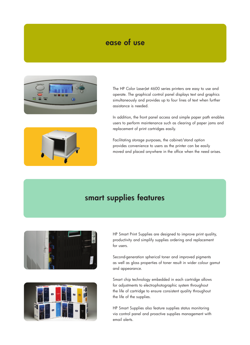 Ease of use, Smart supplies features | HP 4600 Series User Manual | Page 6 / 12