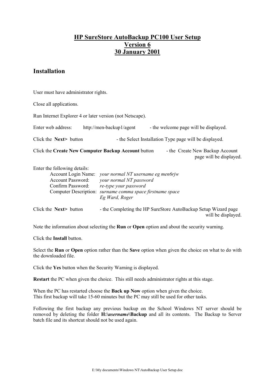 HP SURESTORE PC100 User Manual | 1 page