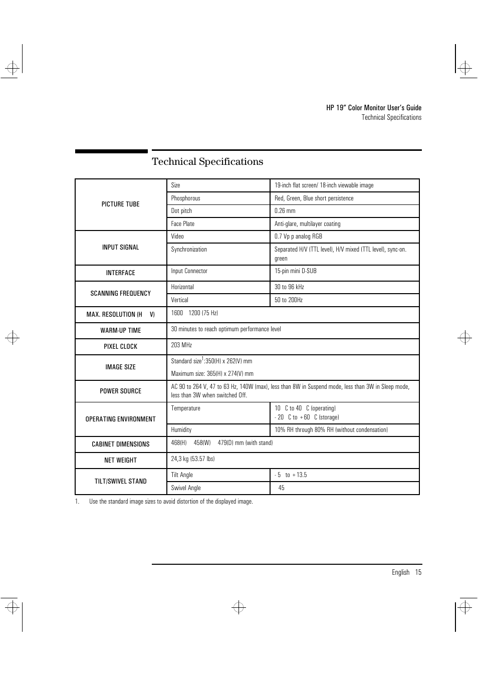 Technical specifications | HP D2842W User Manual | Page 17 / 27