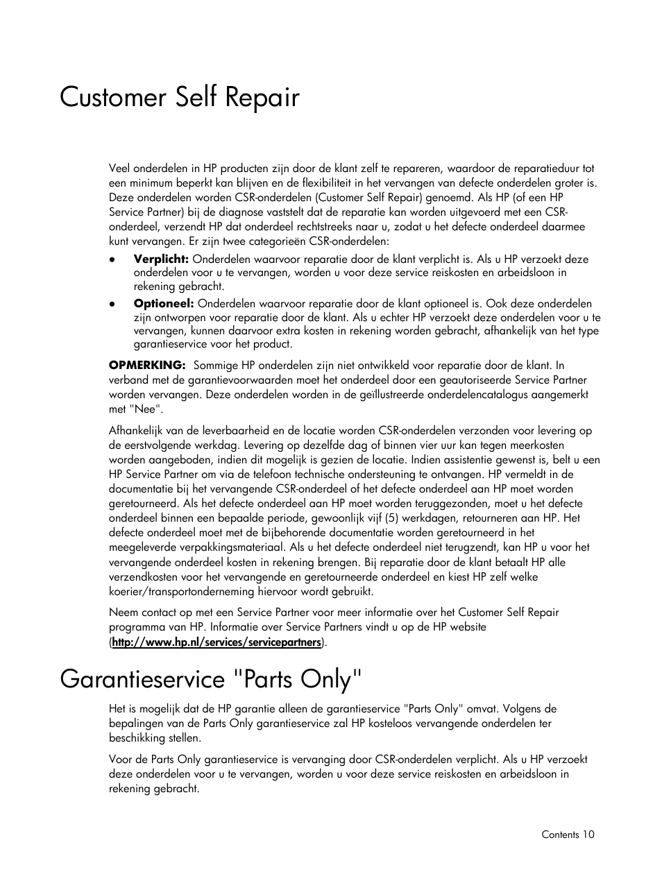 Customer self repair, Garantieservice "parts only | HP DL185 User Manual | Page 10 / 103
