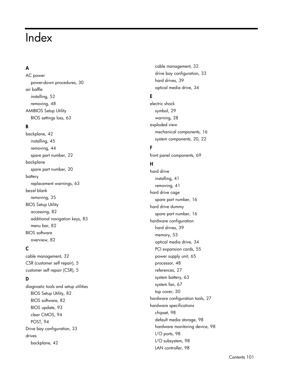 Index | HP DL185 User Manual | Page 101 / 103