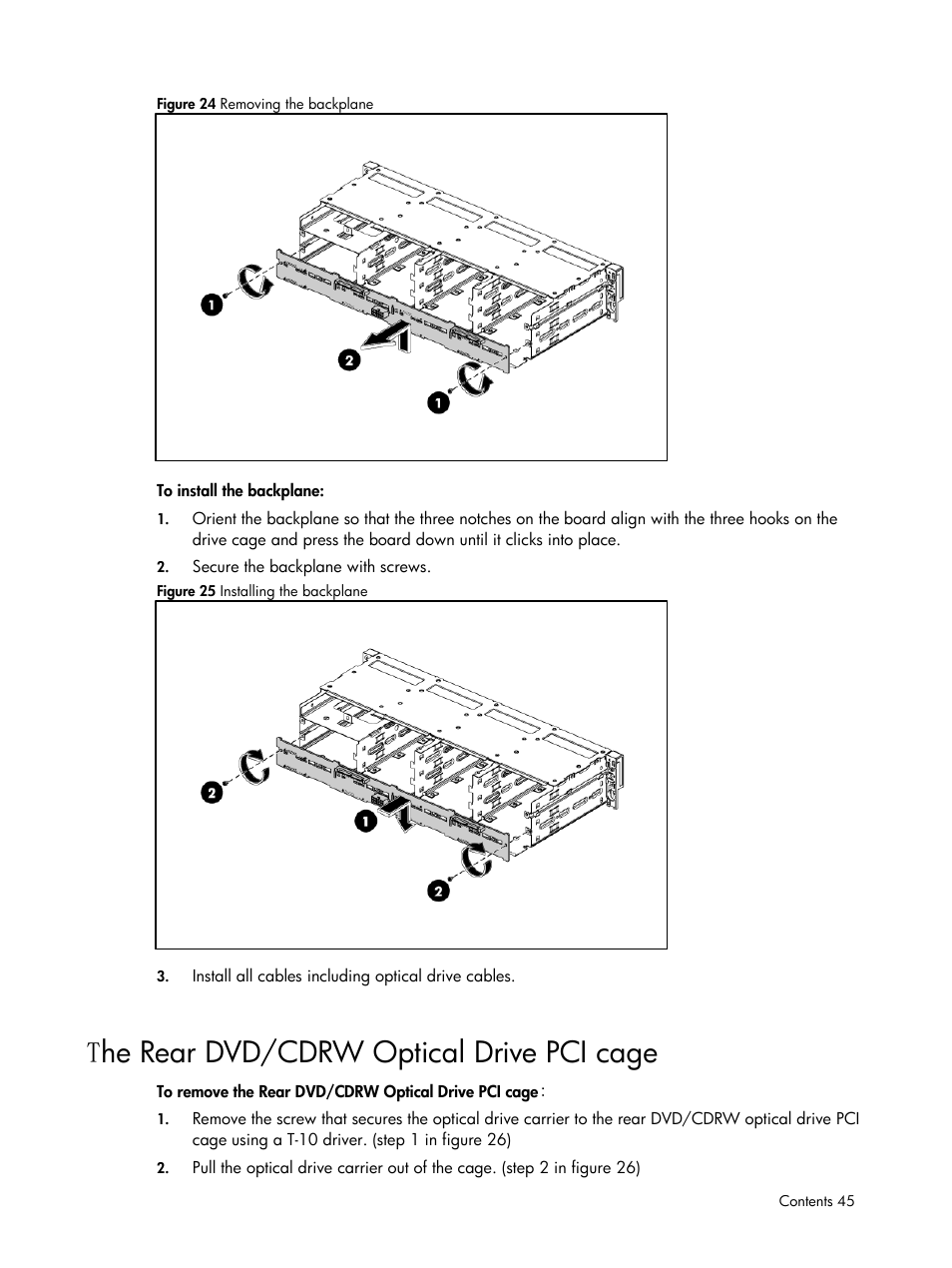 The rear dvd/cdrw optical drive pci cage, He rear dvd/cdrw optical drive pci cage | HP DL185 User Manual | Page 45 / 103