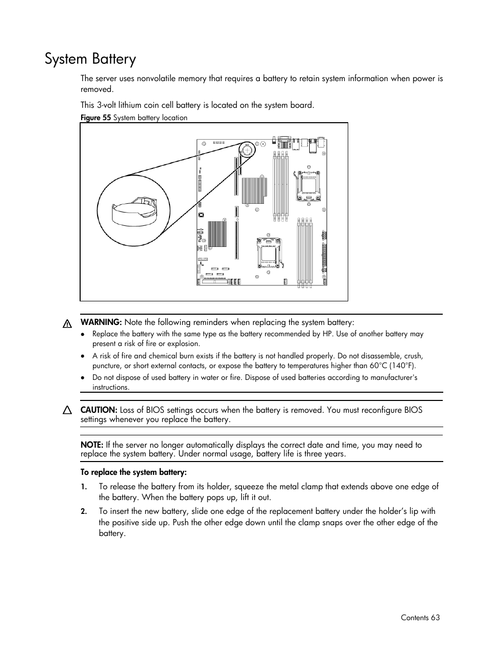 System battery | HP DL185 User Manual | Page 63 / 103