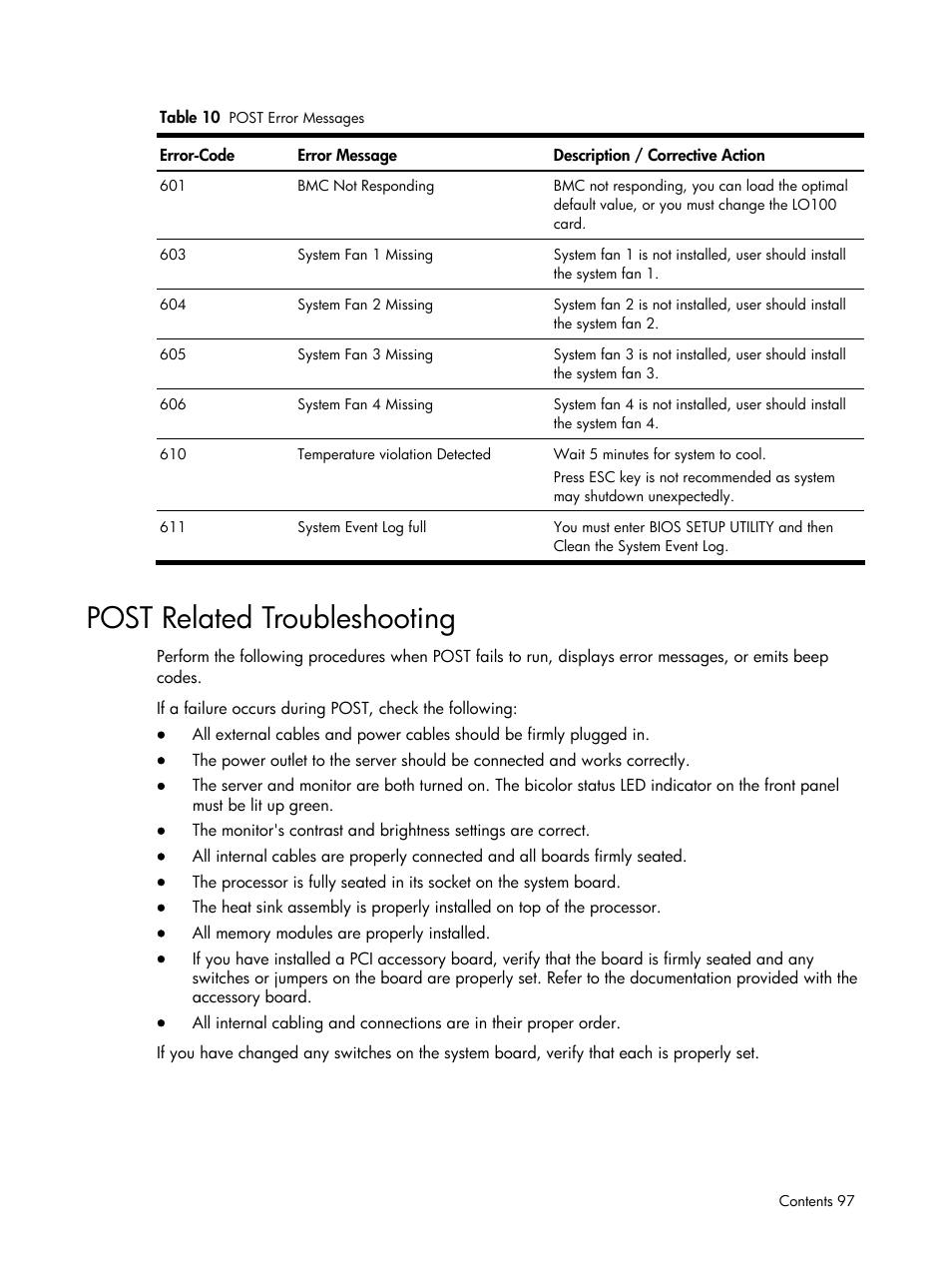 Post related troubleshooting | HP DL185 User Manual | Page 97 / 103