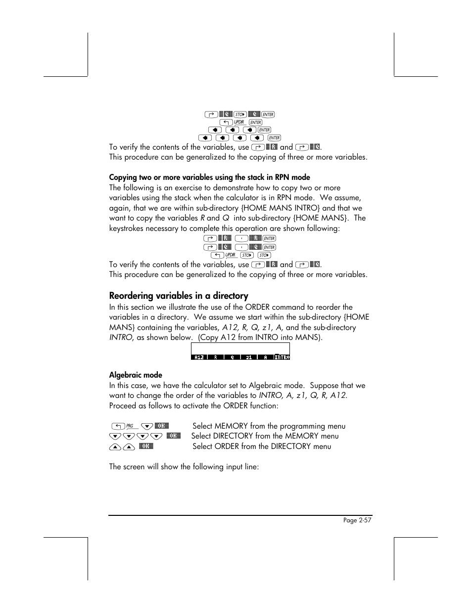 Reordering variables in a directory | HP 49g+ User Manual | Page 112 / 862