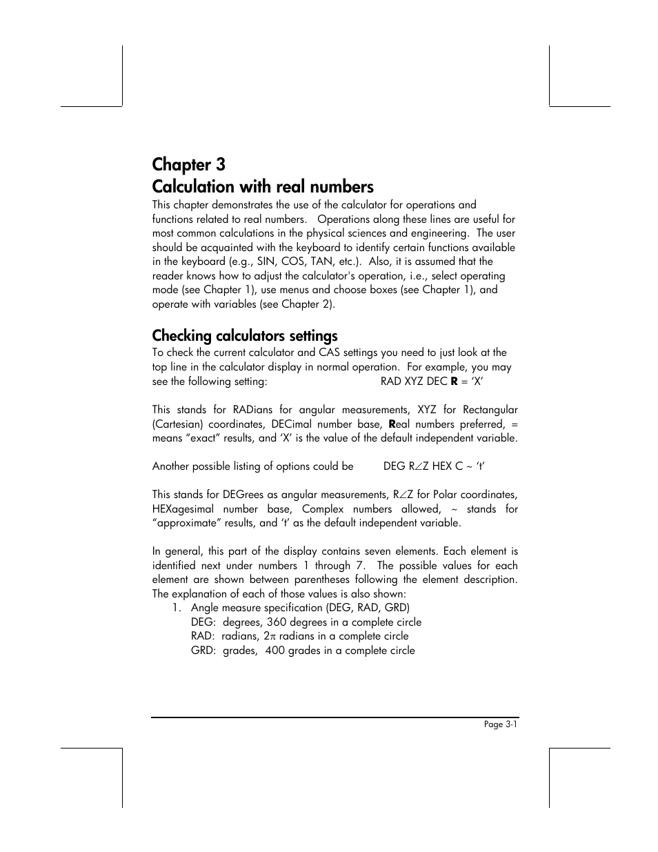 Chapter 3 calculation with real numbers, Checking calculators settings | HP 49g+ User Manual | Page 123 / 862