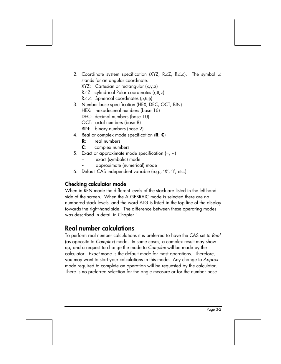 Checking calculator mode, Real number calculations | HP 49g+ User Manual | Page 124 / 862