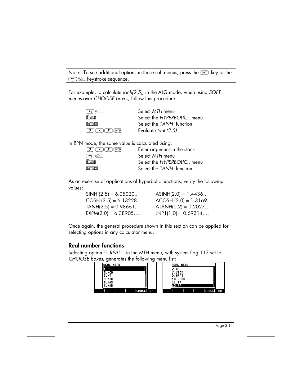 Real number functions | HP 49g+ User Manual | Page 133 / 862