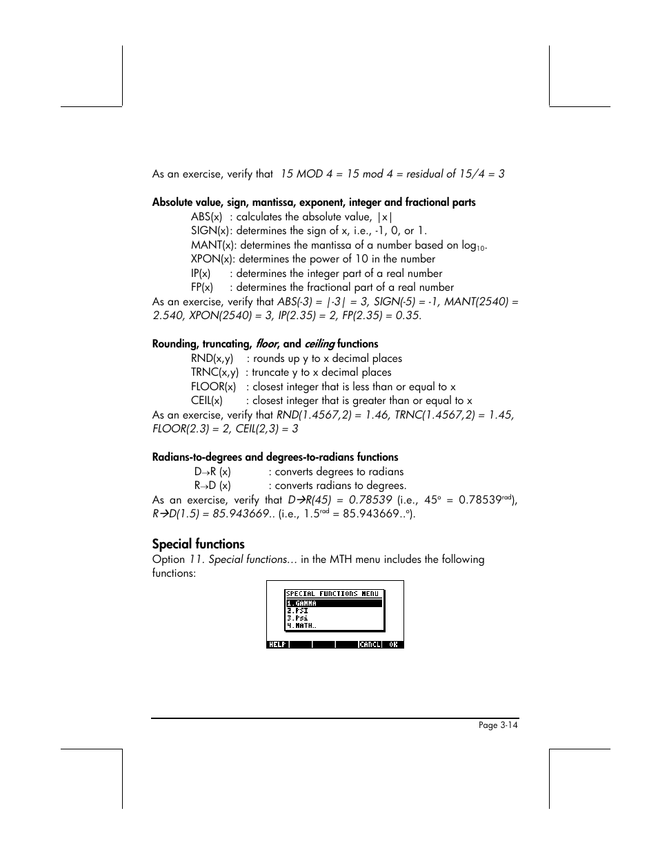 Special functions | HP 49g+ User Manual | Page 136 / 862