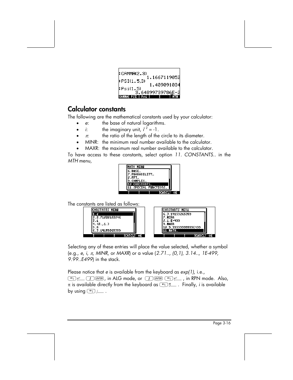 Calculator constants | HP 49g+ User Manual | Page 138 / 862