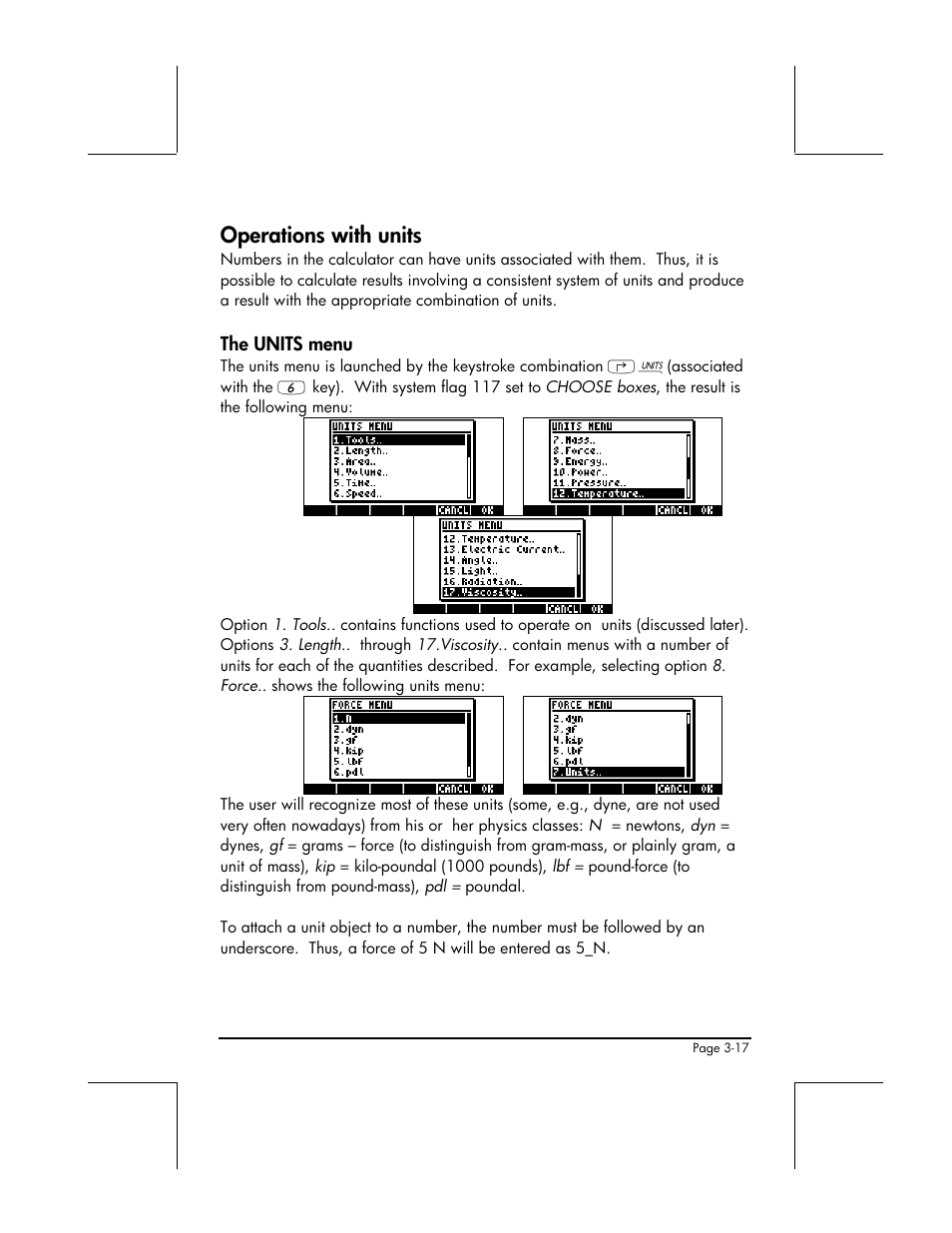 Operations with units, The units menu | HP 49g+ User Manual | Page 139 / 862