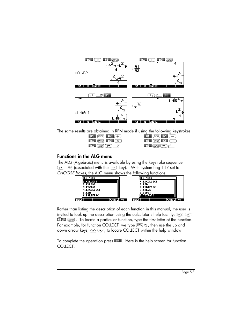 Functions in the alg menu | HP 49g+ User Manual | Page 170 / 862