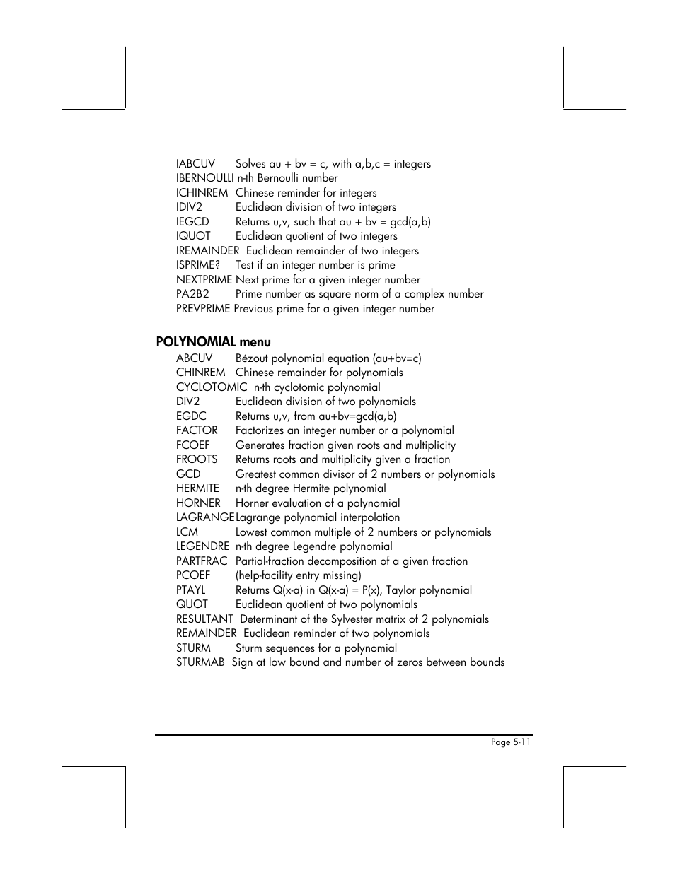 Polynomial menu | HP 49g+ User Manual | Page 178 / 862