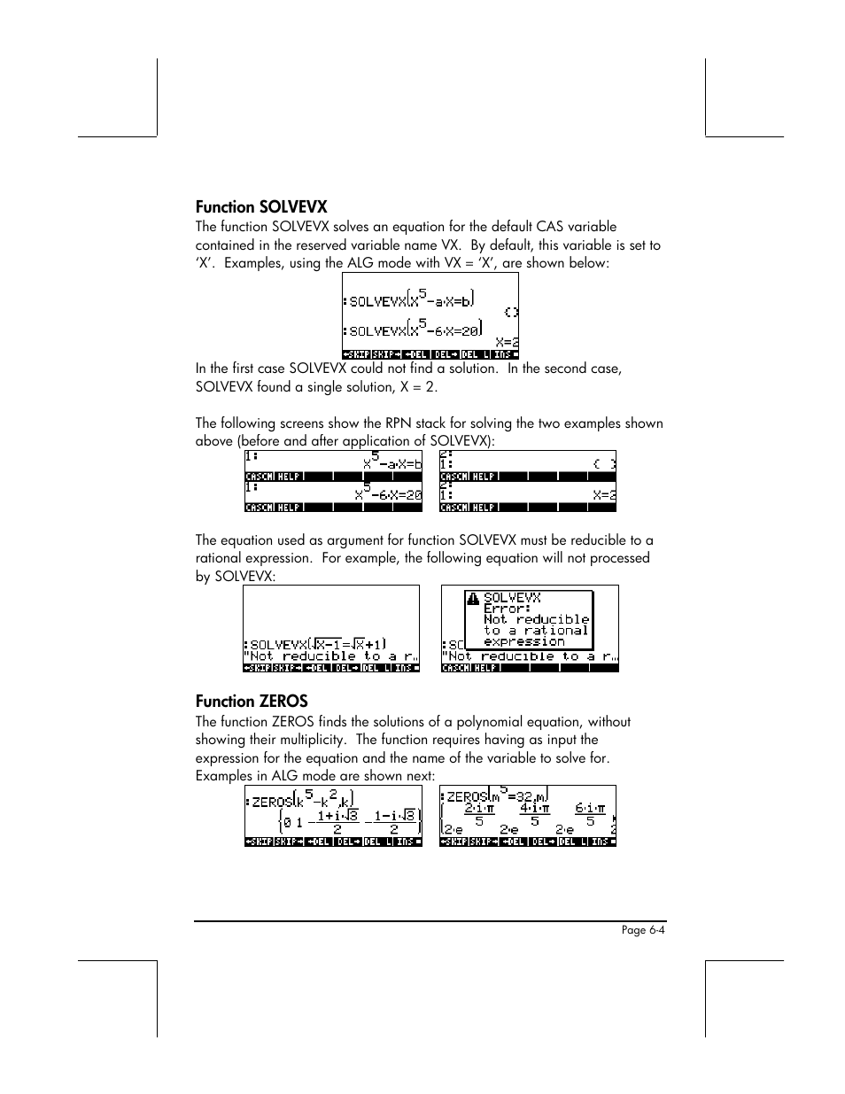 Function solvevx, Function zeros | HP 49g+ User Manual | Page 201 / 862