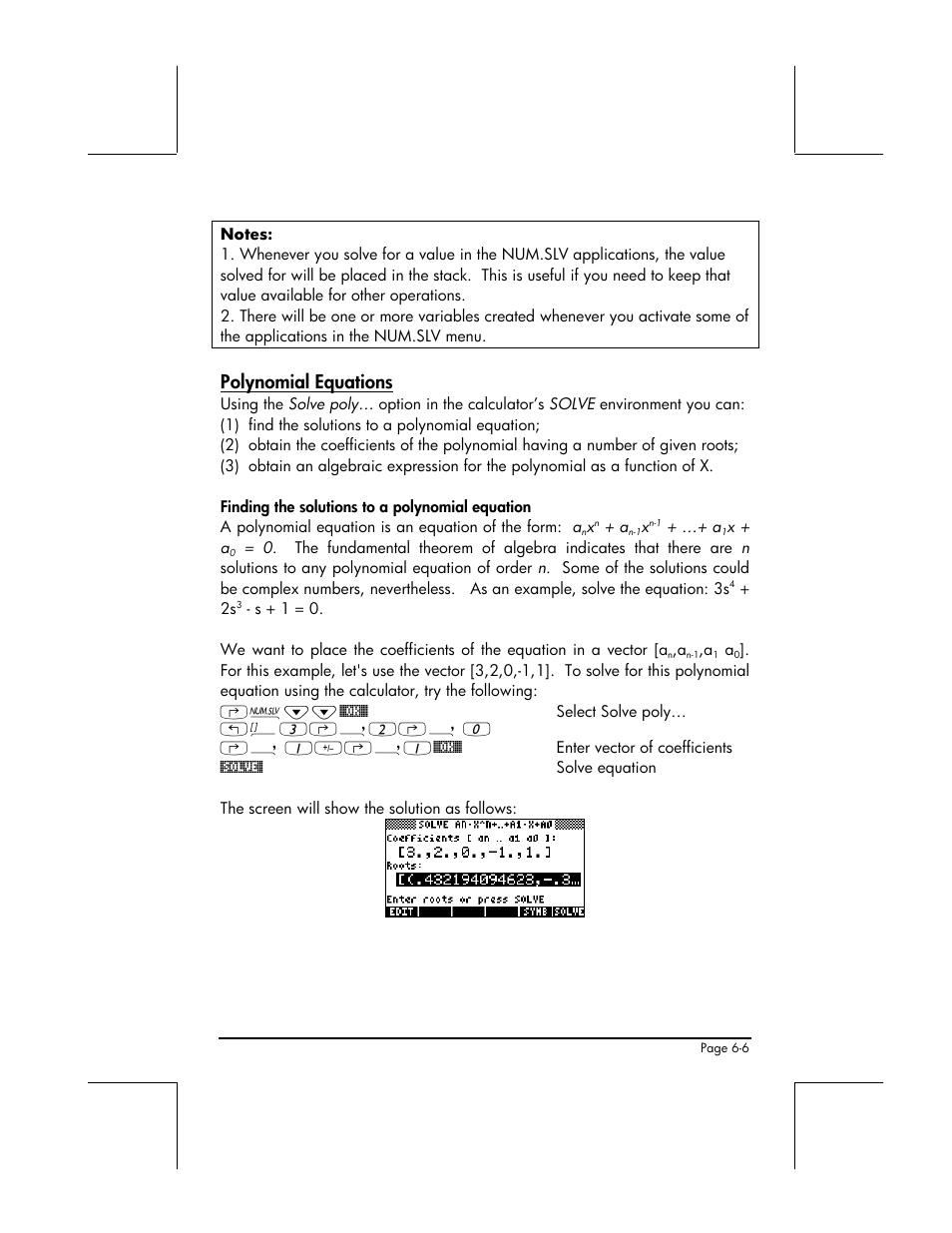 Polynomial equations | HP 49g+ User Manual | Page 203 / 862