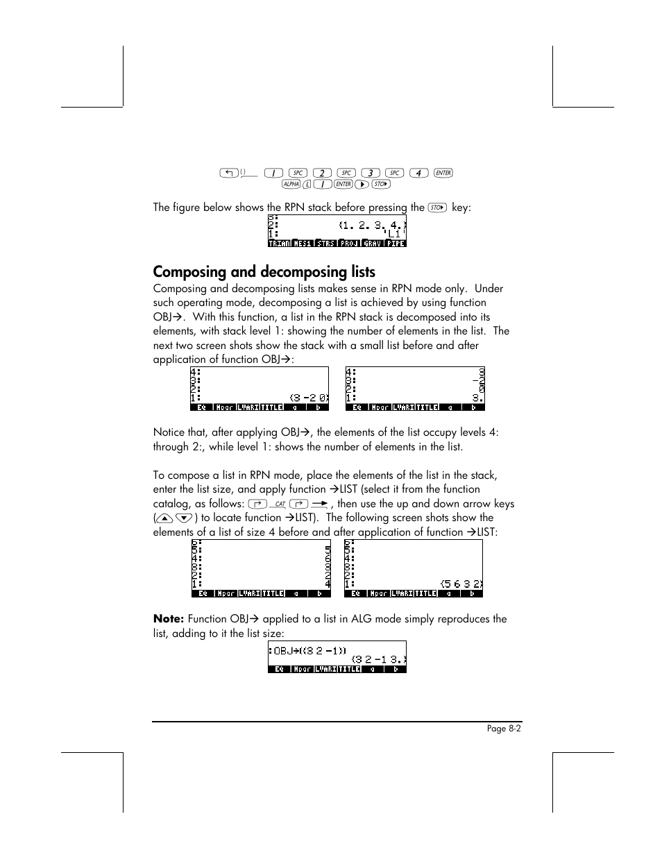 Composing and decomposing lists | HP 49g+ User Manual | Page 253 / 862