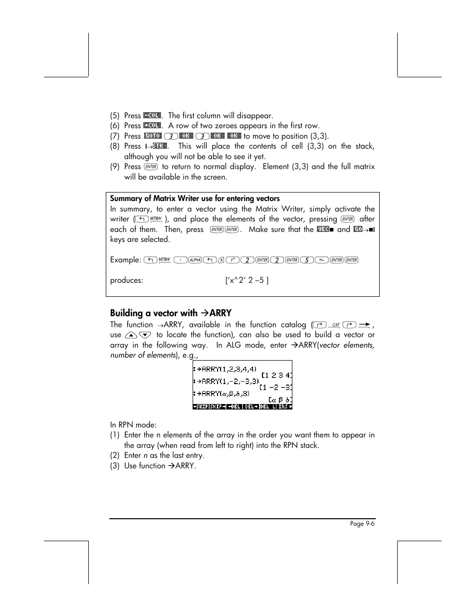Building a vector with → arry | HP 49g+ User Manual | Page 277 / 862