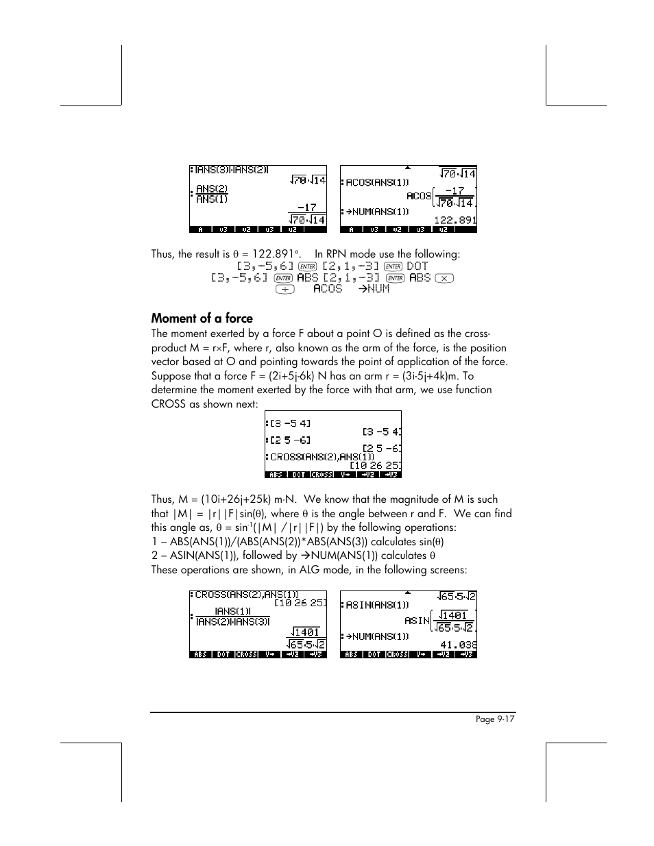 Moment of a force | HP 49g+ User Manual | Page 288 / 862