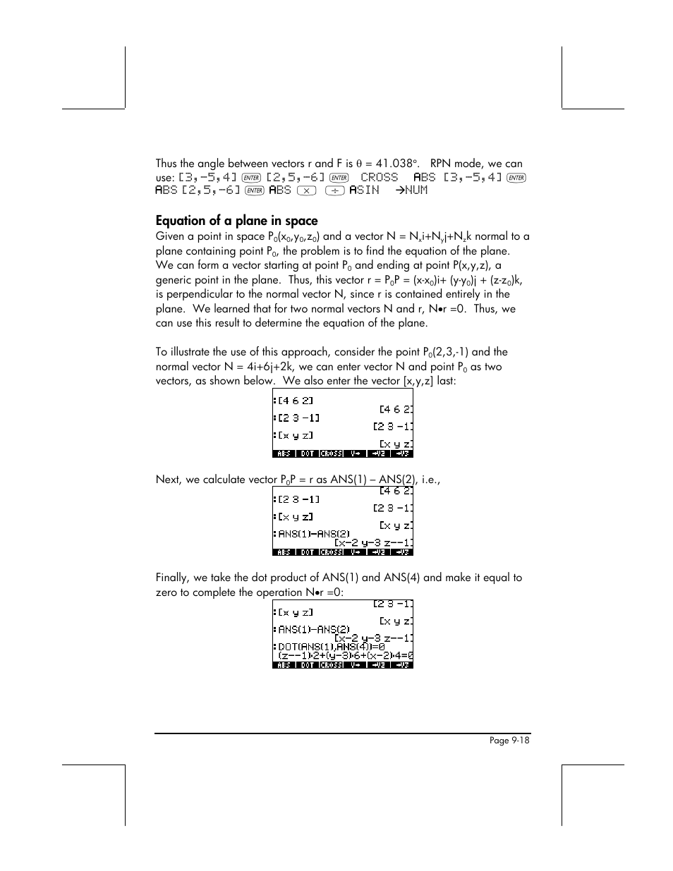 Equation of a plane in space | HP 49g+ User Manual | Page 289 / 862