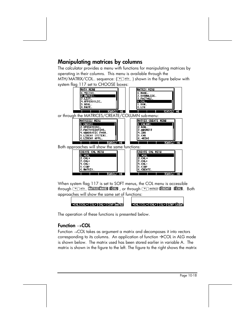 Manipulating matrices by columns, Function →col | HP 49g+ User Manual | Page 314 / 862