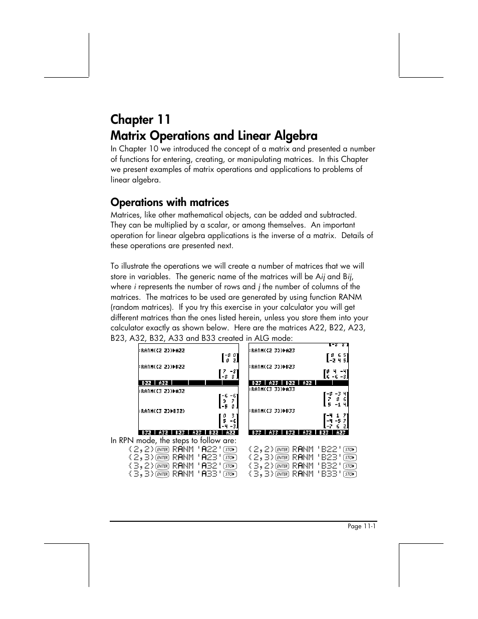 Chapter 11 matrix operations and linear algebra, Operations with matrices | HP 49g+ User Manual | Page 323 / 862