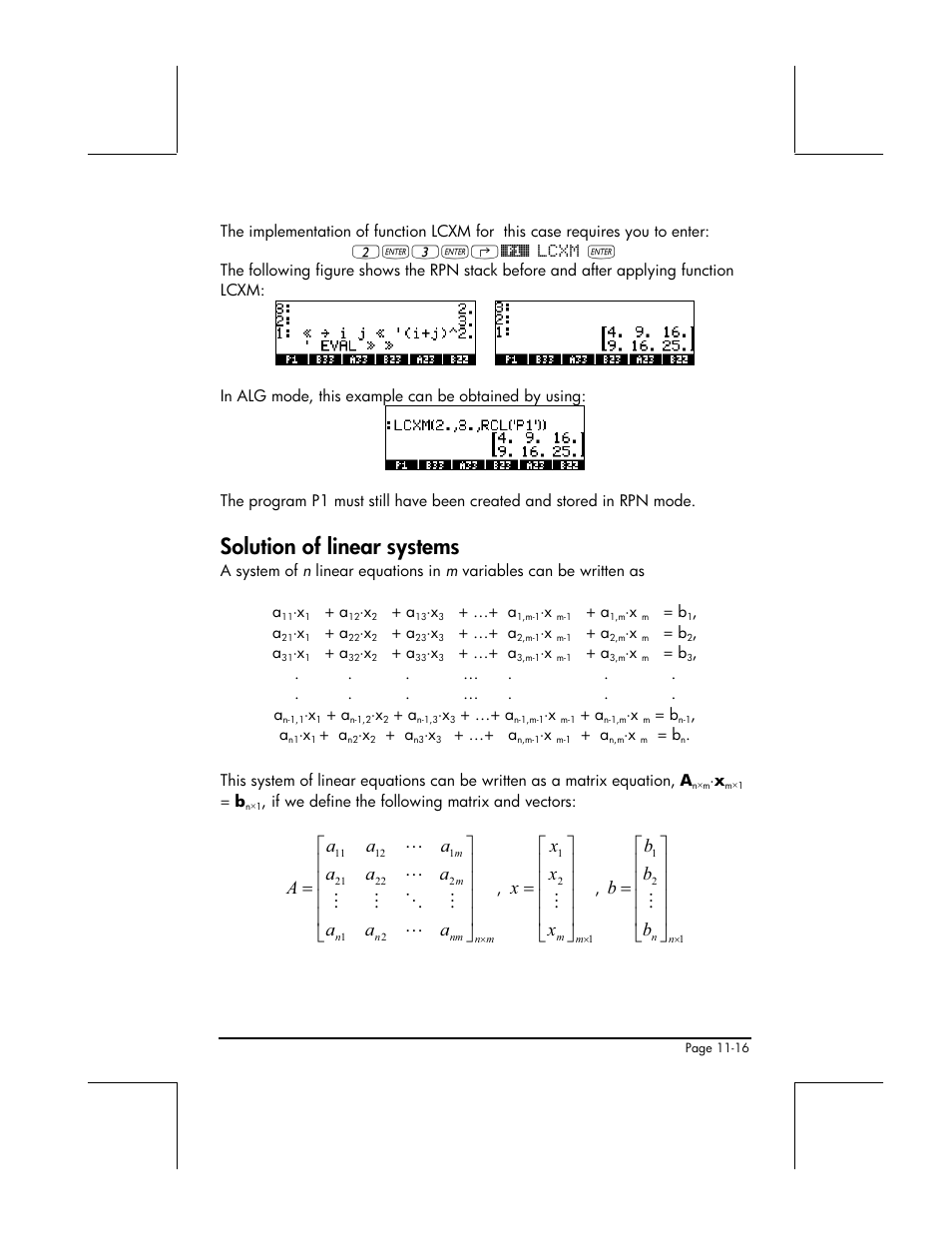 Solution of linear systems | HP 49g+ User Manual | Page 338 / 862