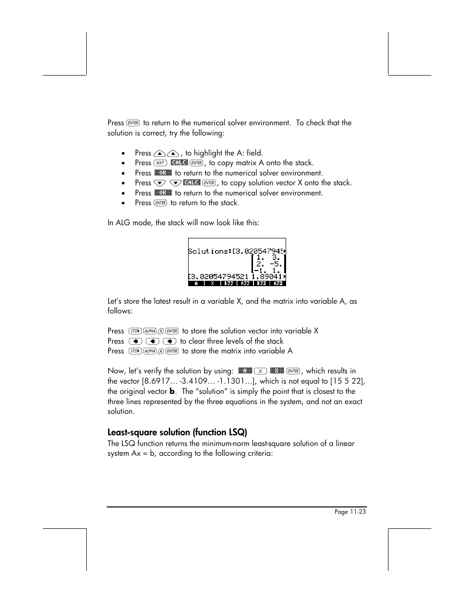 Least-square solution (function lsq) | HP 49g+ User Manual | Page 345 / 862