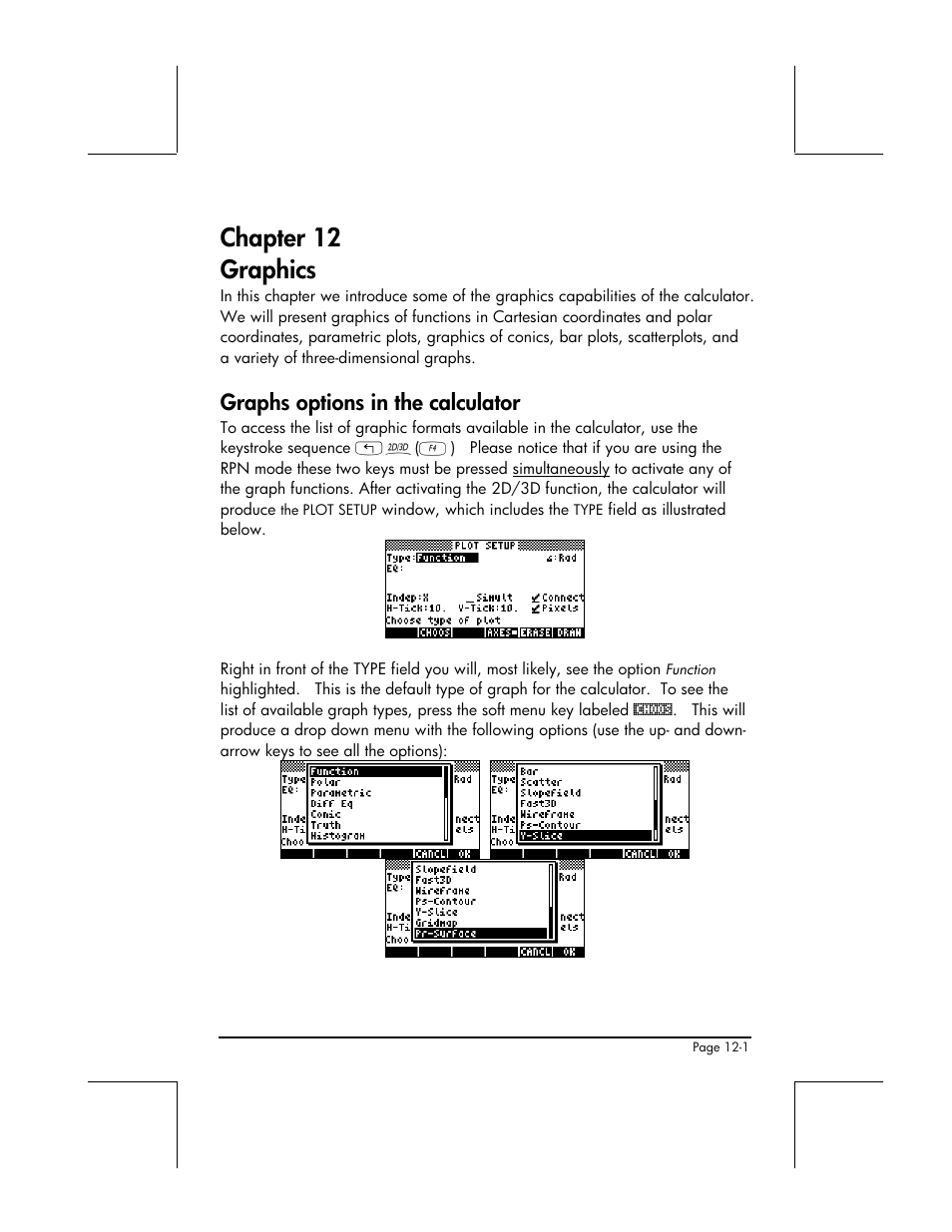 Chapter 12 graphics, Graphs options in the calculator | HP 49g+ User Manual | Page 378 / 862