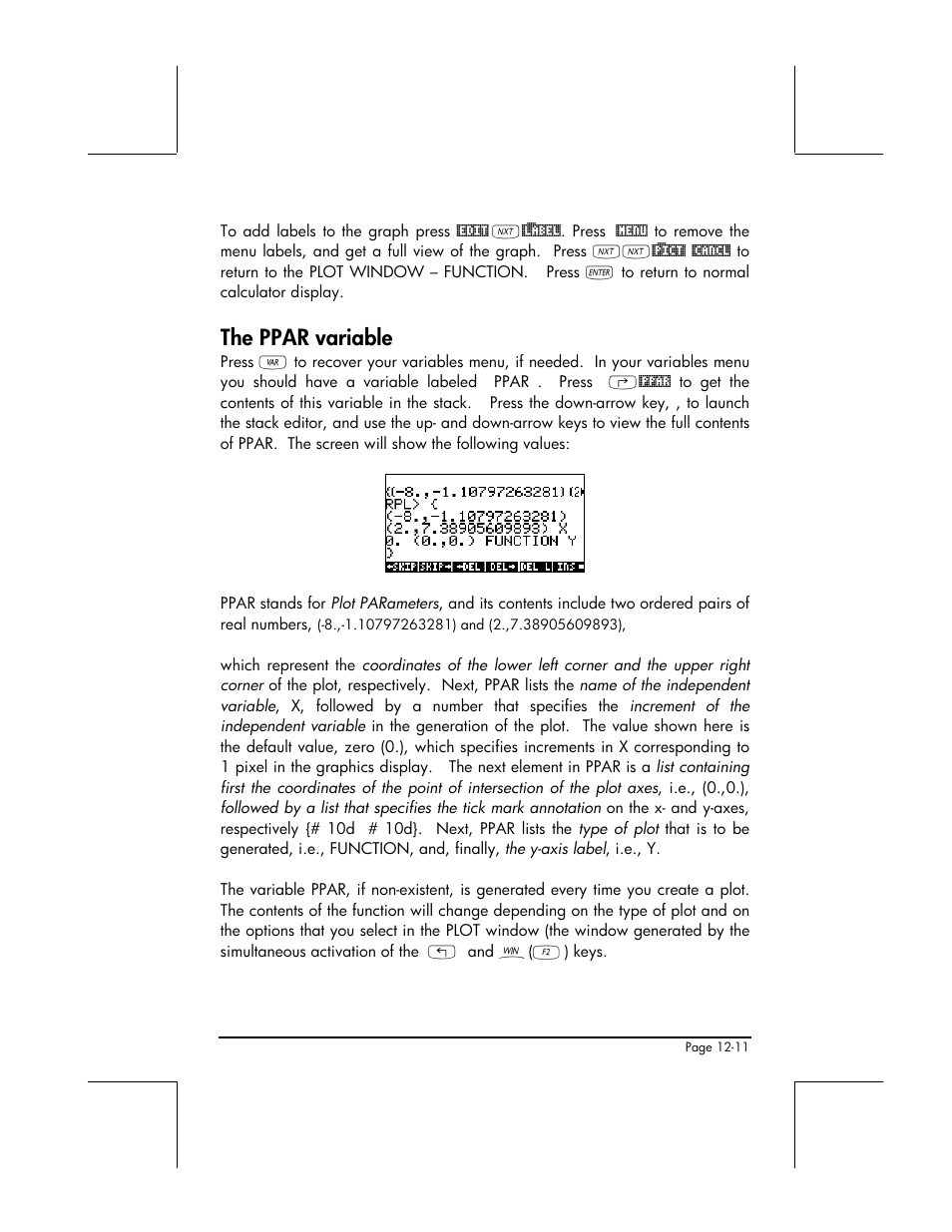 The ppar variable | HP 49g+ User Manual | Page 388 / 862