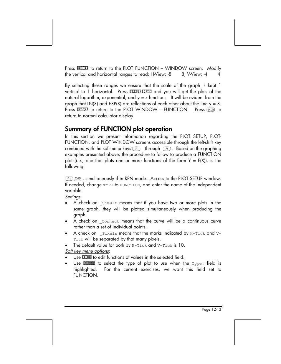 Summary of function plot operation | HP 49g+ User Manual | Page 390 / 862