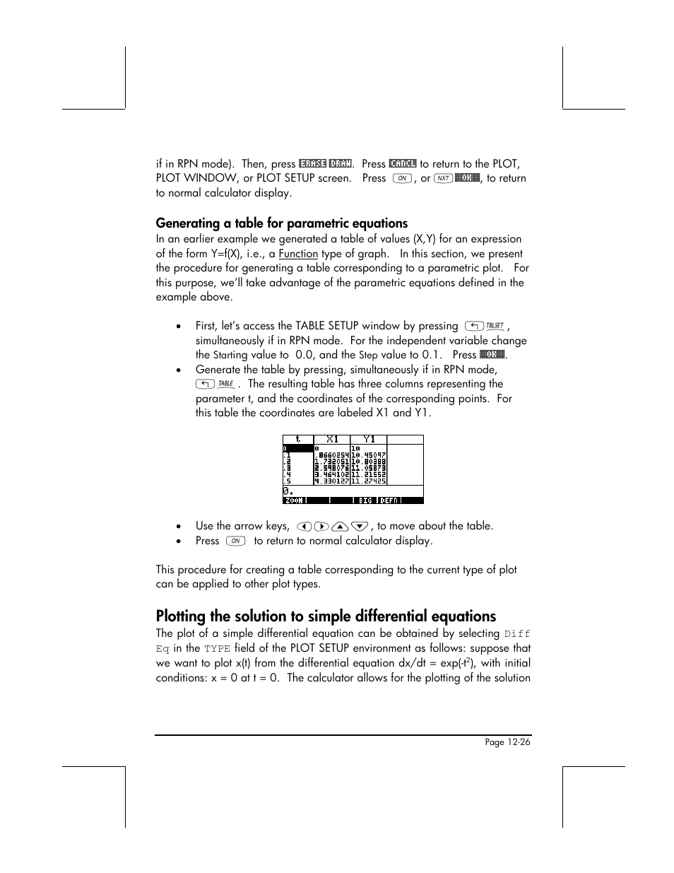 Generating a table for parametric equations | HP 49g+ User Manual | Page 403 / 862