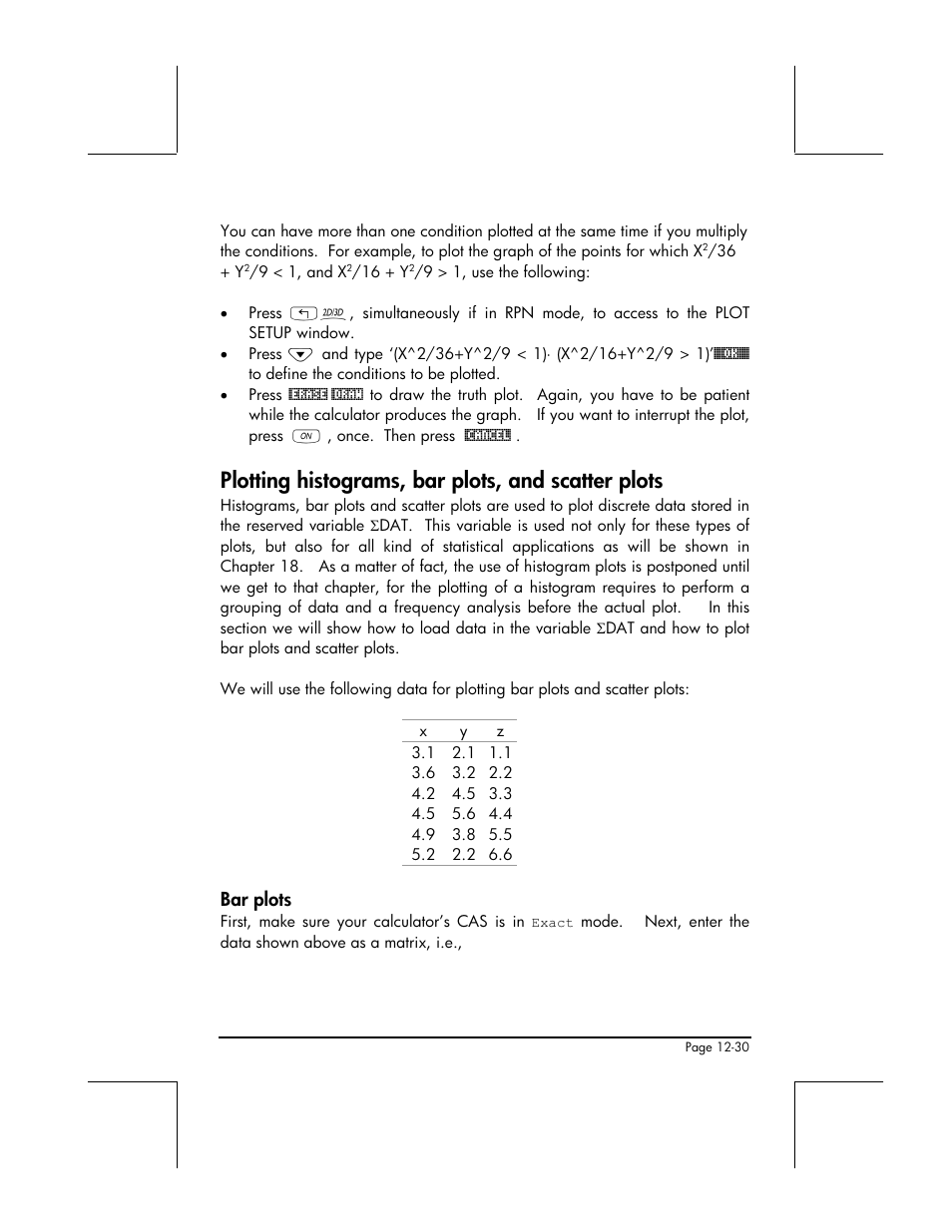 Plotting histograms, bar plots, and scatter plots, Bar plots | HP 49g+ User Manual | Page 407 / 862