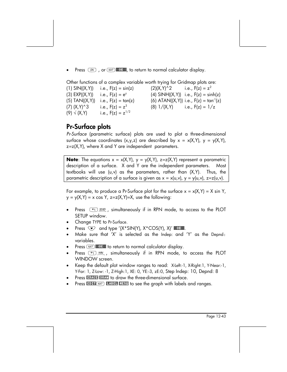 Pr-surface plots | HP 49g+ User Manual | Page 420 / 862