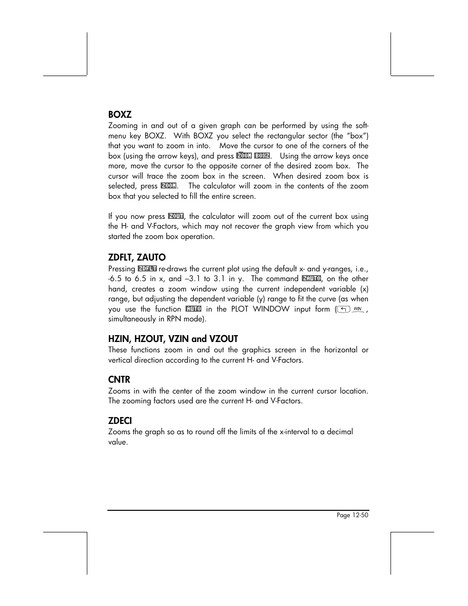 Boxz, Zdflt, zauto, Hzin, hzout, vzin and vzout | Cntr, Zdeci | HP 49g+ User Manual | Page 427 / 862