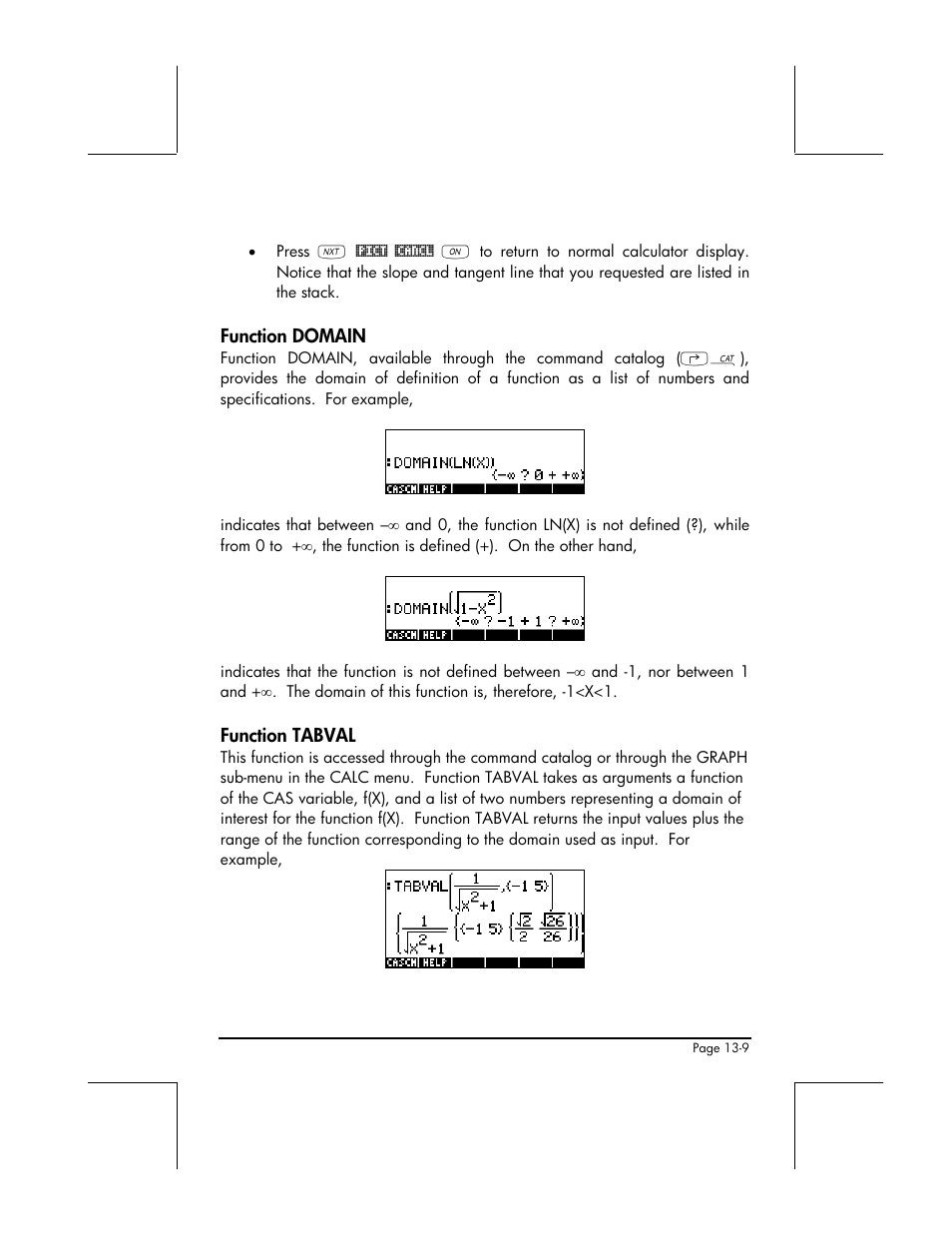 Function domain, Function tabval | HP 49g+ User Manual | Page 440 / 862