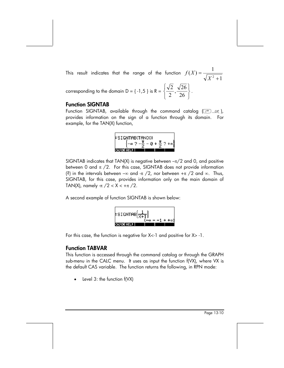 Function signtab, Function tabvar | HP 49g+ User Manual | Page 441 / 862