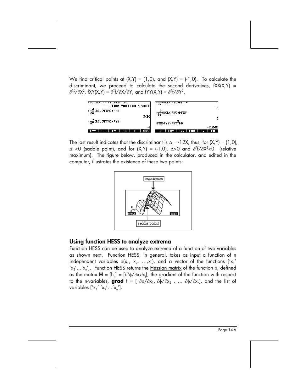 Using function hess to analyze extrema | HP 49g+ User Manual | Page 463 / 862