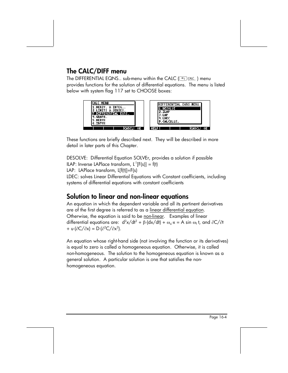 The calc/diff menu, Solution to linear and non-linear equations | HP 49g+ User Manual | Page 478 / 862