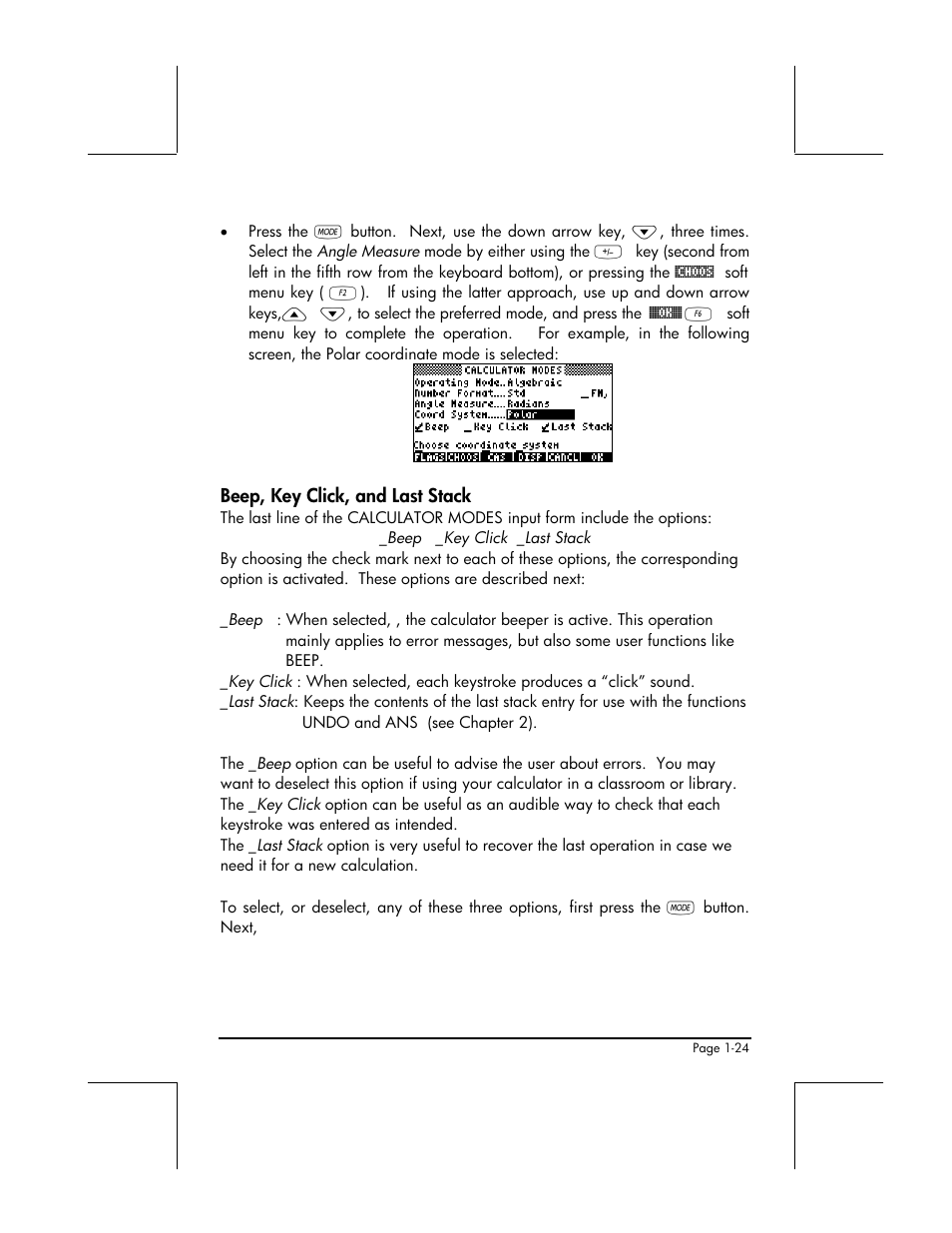 Beep, key click, and last stack | HP 49g+ User Manual | Page 50 / 862