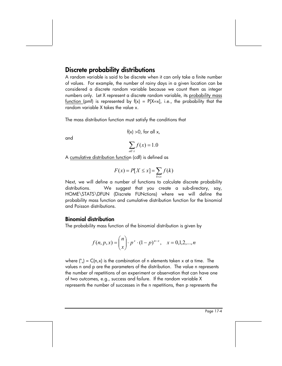 Discrete probability distributions, Binomial distribution | HP 49g+ User Manual | Page 553 / 862