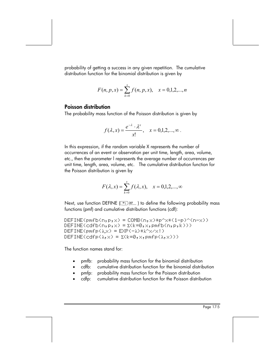 Poisson distribution | HP 49g+ User Manual | Page 554 / 862